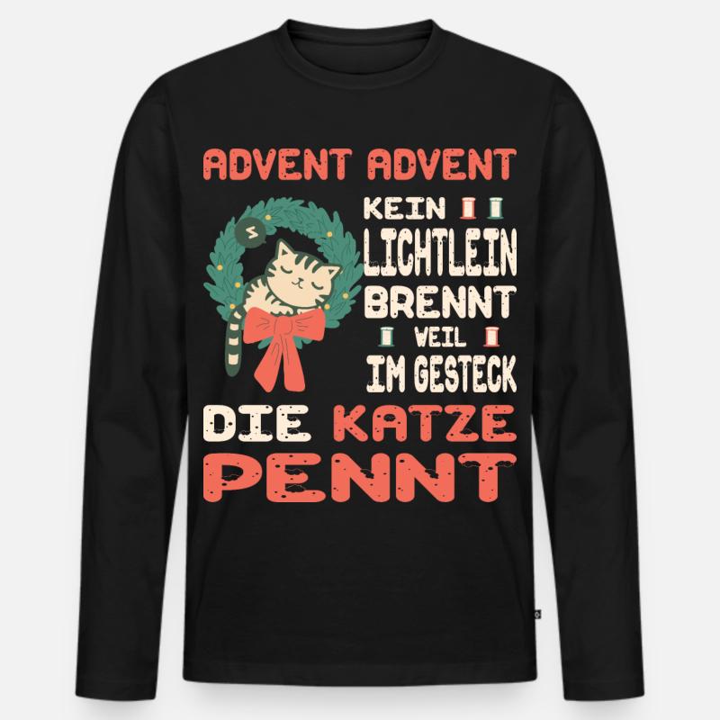 Adventszeit mit Katze - Männer Premium Bio Langarmshirt - Schwarz