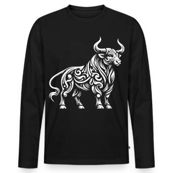 Taureau tribal - T-shirt manches longues Premium bio Homme - noir - Devant - Nico (187cm)
