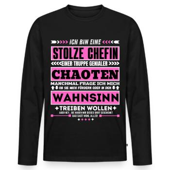 stolze Chefin einer truppe genialer Chaoten - Männer Premium Bio Langarmshirt - Schwarz - Vorne - Nico (187cm)