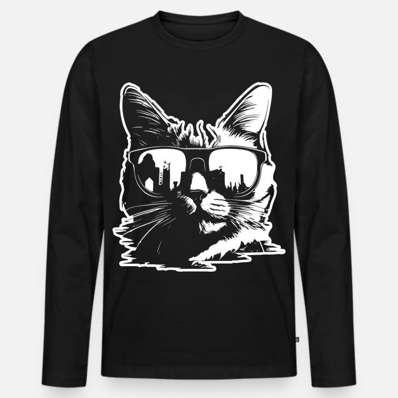 Sonnenbrille Katze Illustration - Männer Premium Bio Langarmshirt - Schwarz