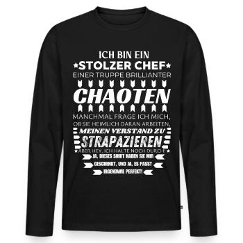 ICH BIN EIN STOLZER CHEF BRILLIANTER CHAOTEN TEAM - Männer Premium Bio Langarmshirt - Schwarz - Vorne - Nico (187cm)