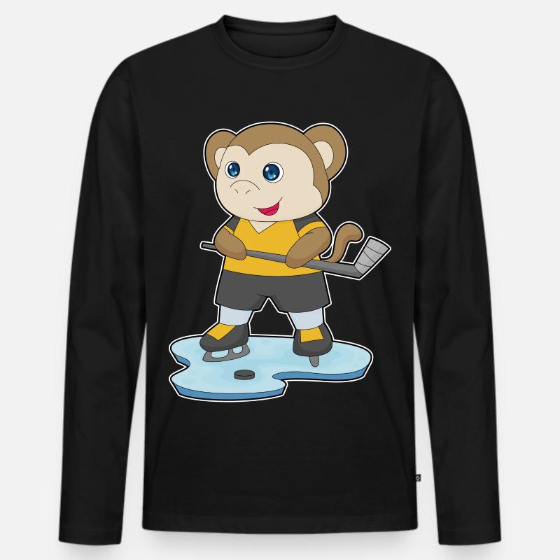 Affe Eishockey Eishockeyschläger - Männer Premium Bio Langarmshirt - Schwarz