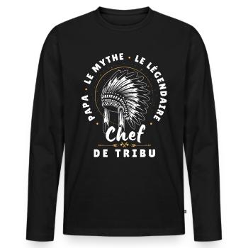 Papa le mythe le légendaire Chef de tribu - T-shirt manches longues Premium bio Homme - noir - Devant - Nico (187cm)