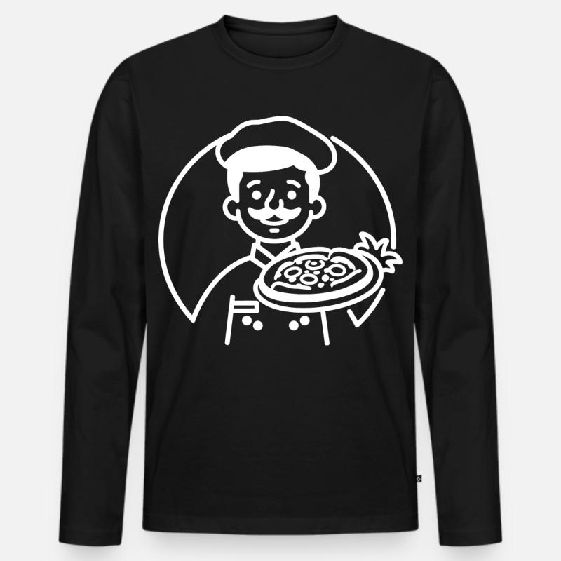 Pizzabäcker Line Art - Männer Premium Bio Langarmshirt - Schwarz