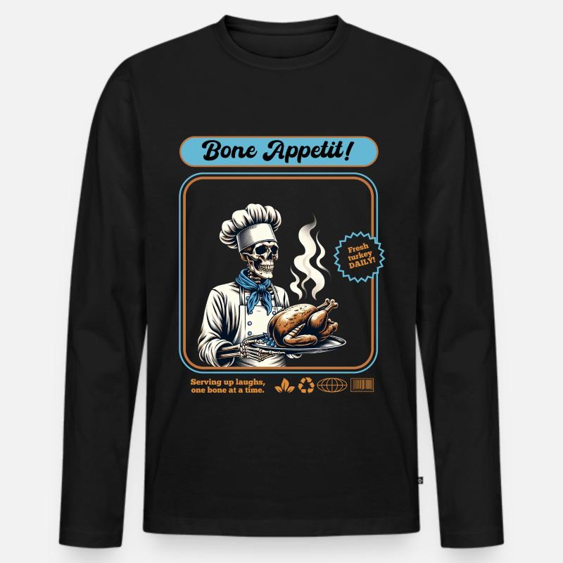 Skeleton Truthahn Koch - Männer Premium Bio Langarmshirt - Schwarz