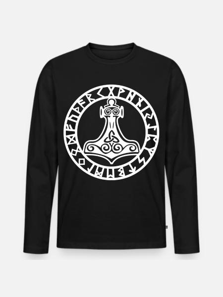 Weißer Wikingerhammer - Männer Premium Bio Langarmshirt - Schwarz