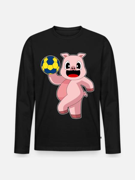 Pig Handball Player Handball - Men's Premium Organic Long Sleeve Shirt - black