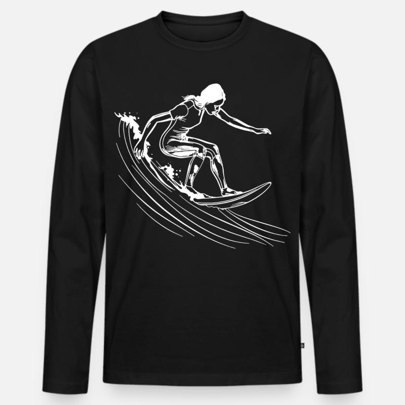 Surfen Mädchen - Männer Premium Bio Langarmshirt - Schwarz
