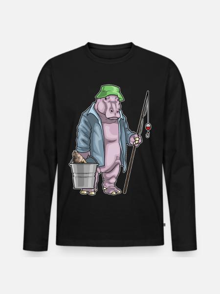 Nilpferd Angler Angelrute Angeln - Männer Premium Bio Langarmshirt - Schwarz