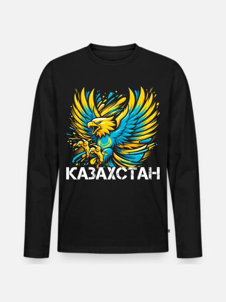 Kasachstan Adler Flagge Fahne kyrillisch Geschenk - Männer Premium Bio Langarmshirt - Schwarz