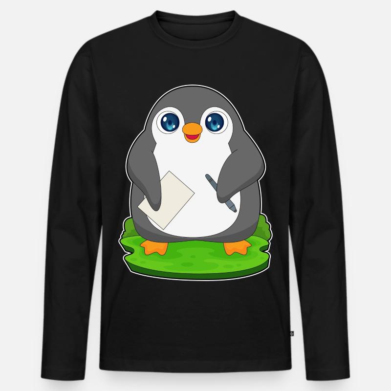 Pinguin Schüler Papier Schule - Männer Premium Bio Langarmshirt - Schwarz