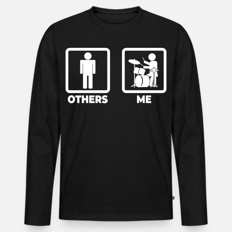 Schlagzeuger Strichmännchen - Männer Premium Bio Langarmshirt - Schwarz