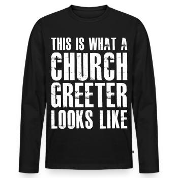 this is what a church greeter looks like - Männer Premium Bio Langarmshirt - Schwarz - Vorne - Nico (187cm)