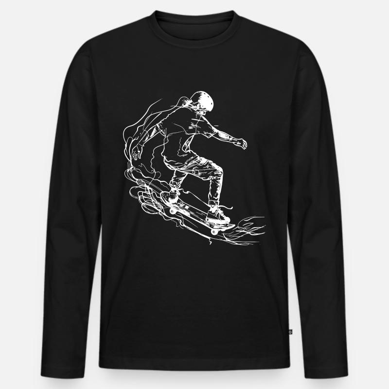 Skateboarder Line Art - Männer Premium Bio Langarmshirt - Schwarz