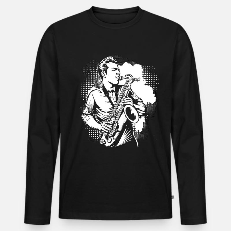 Saxophon Junge - Männer Premium Bio Langarmshirt - Schwarz