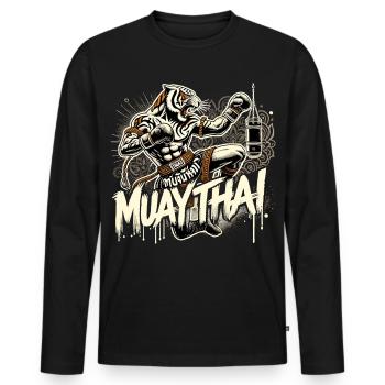 Muay Thai Tiger Thaiboxen Kickboxen Boxen Geschenk - Männer Premium Bio Langarmshirt - Schwarz - Vorne - Nico (187cm)