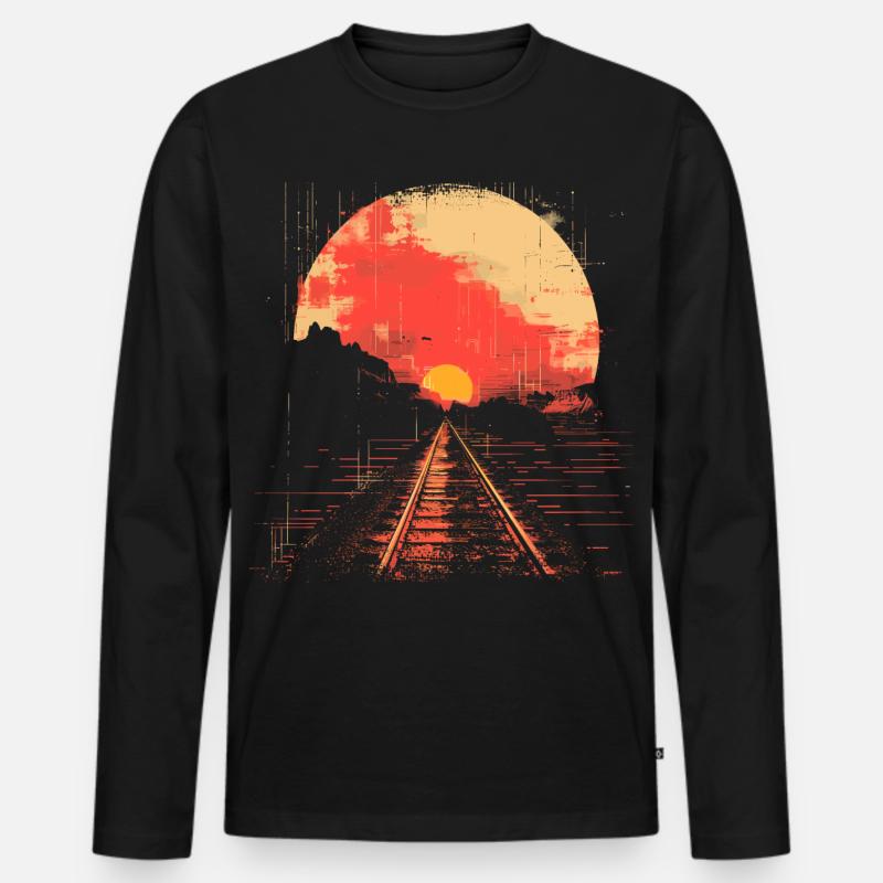 Eisenbahn Illustration - Männer Premium Bio Langarmshirt - Schwarz