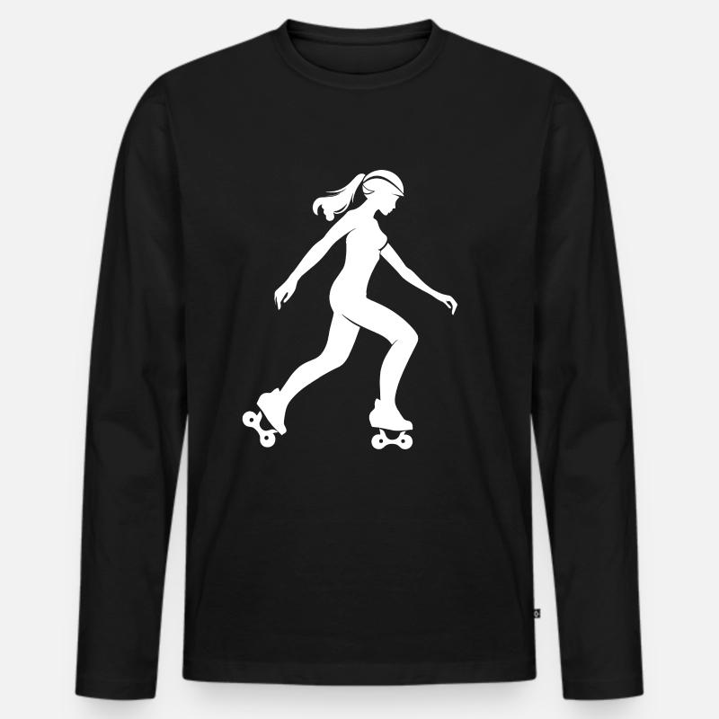 Rollschuhlaufendes Mädchen Skizze - Männer Premium Bio Langarmshirt - Schwarz