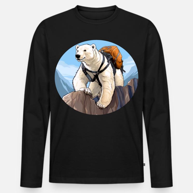 Eisbären Wandern / Bergsteiger Eisbär - Männer Premium Bio Langarmshirt - Schwarz
