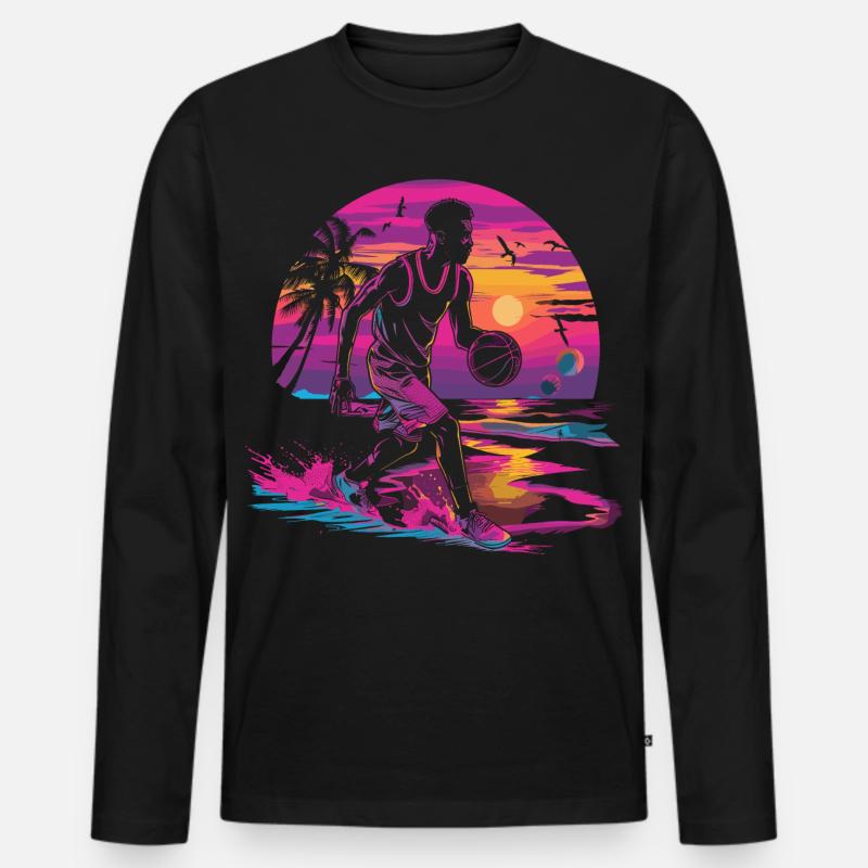 Basketball Synthwave - Männer Premium Bio Langarmshirt - Schwarz