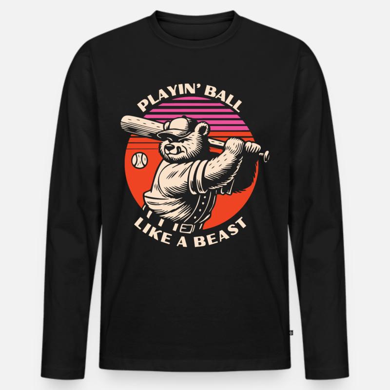 Baseball Beast Bear - Männer Premium Bio Langarmshirt - Schwarz