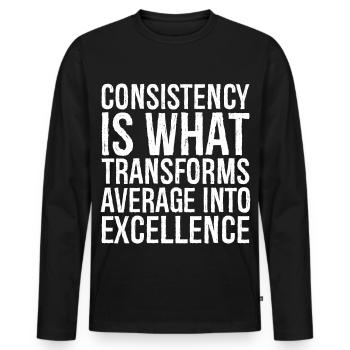consistency is what transforms average excellence - Men's Premium Organic Long Sleeve Shirt - black - Front - Nico (187cm)
