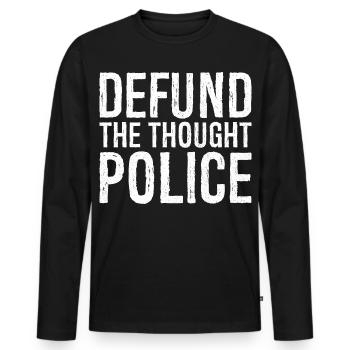 defund the thought police - Männer Premium Bio Langarmshirt - Schwarz - Vorne - Nico (187cm)