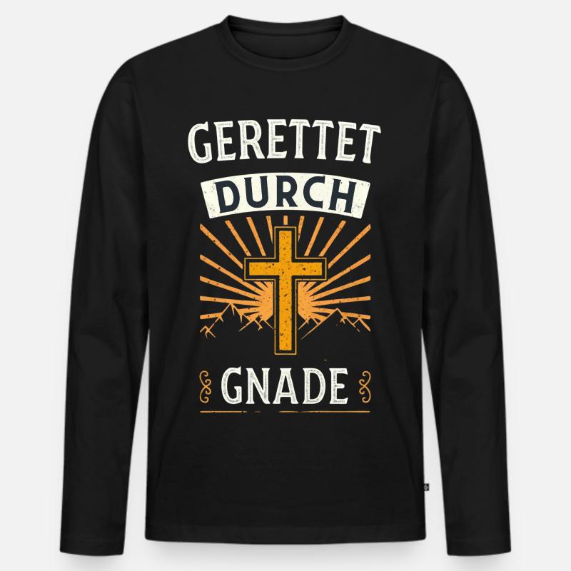 Gerettet durch Gnade - Männer Premium Bio Langarmshirt - Schwarz