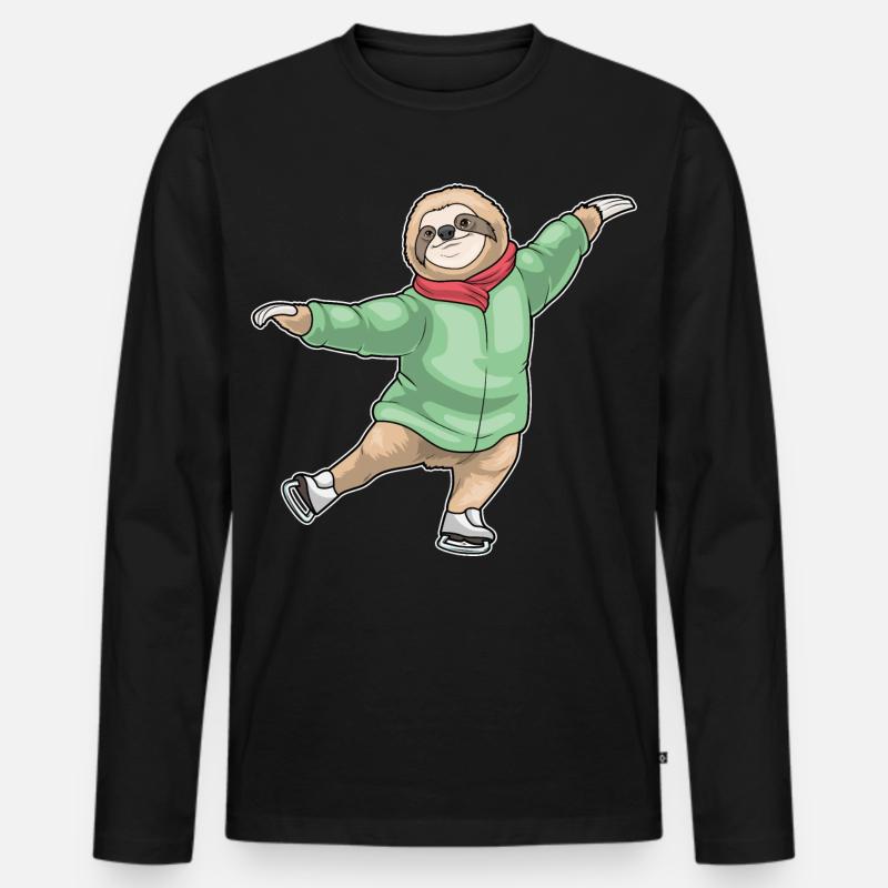 Faultier Eislaufen Schlittschuhe - Männer Premium Bio Langarmshirt - Schwarz