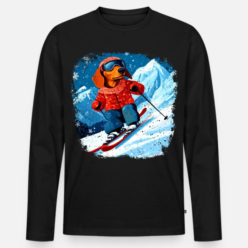 Dackel Ski - Männer Premium Bio Langarmshirt - Schwarz