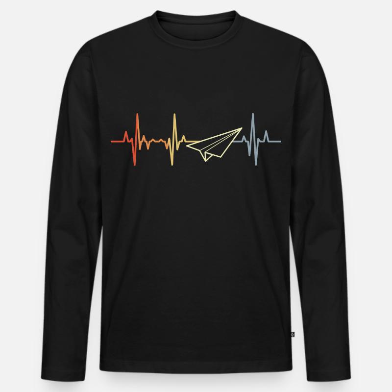 Papierflugzeug Herzfrequenz - Männer Premium Bio Langarmshirt - Schwarz