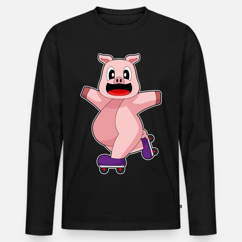 Schwein Inline skating Rollschuhe - Männer Premium Bio Langarmshirt - Schwarz