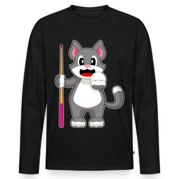 Katze Billiard Queue - Männer Premium Bio Langarmshirt - Schwarz - Vorne - Nico (187cm)
