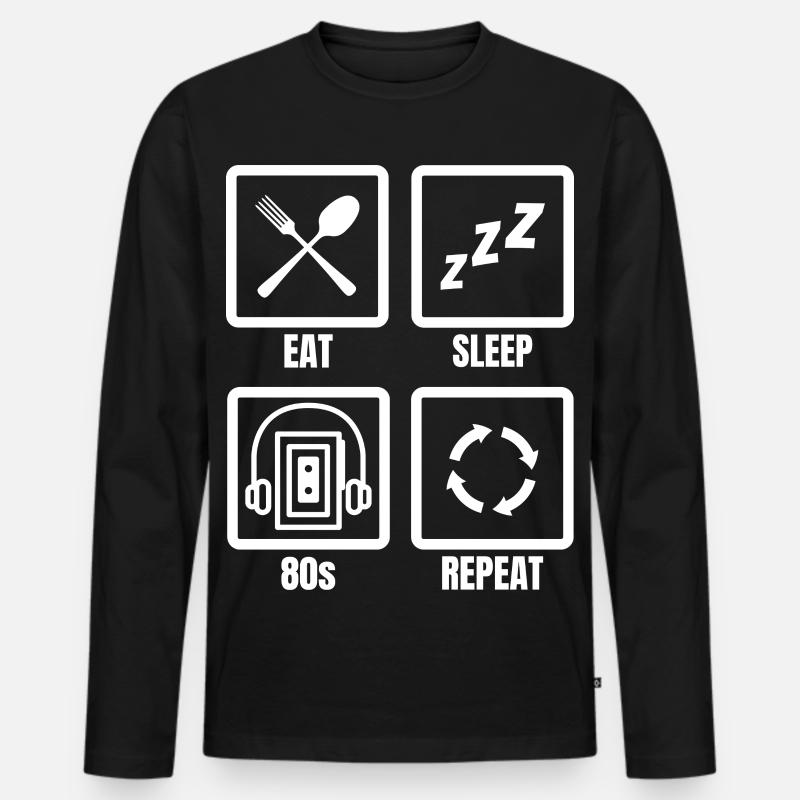Eat Sleep 80s Repeat - Männer Premium Bio Langarmshirt - Schwarz