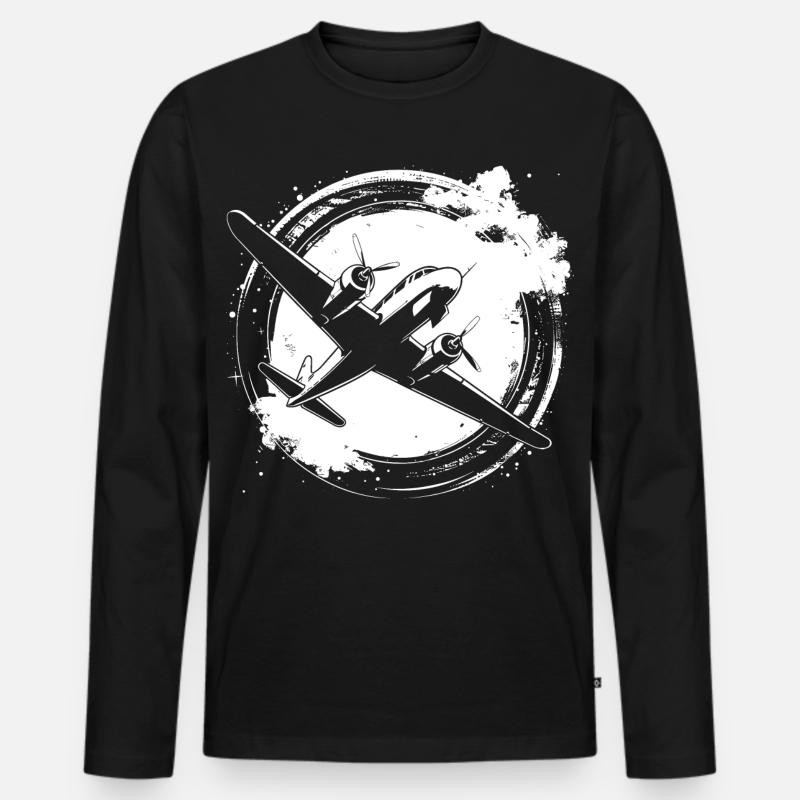Flugzeug Skizze - Männer Premium Bio Langarmshirt - Schwarz