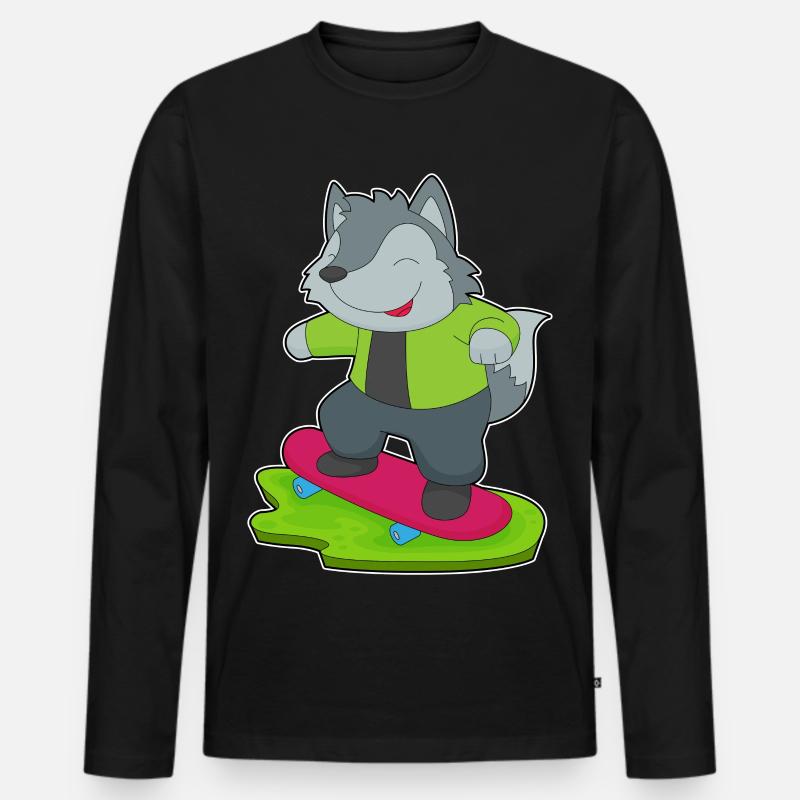 Wolf Skater Skateboard - Männer Premium Bio Langarmshirt - Schwarz