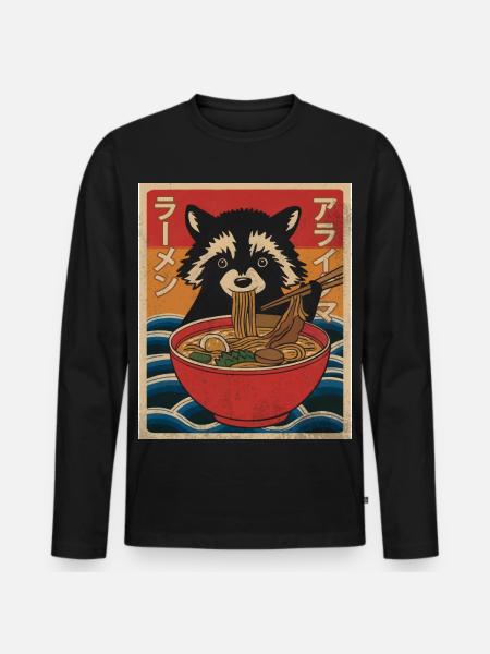 Kawaii Raccoon Ramen Funny Japanese Anime - Men's Premium Organic Long Sleeve Shirt - black