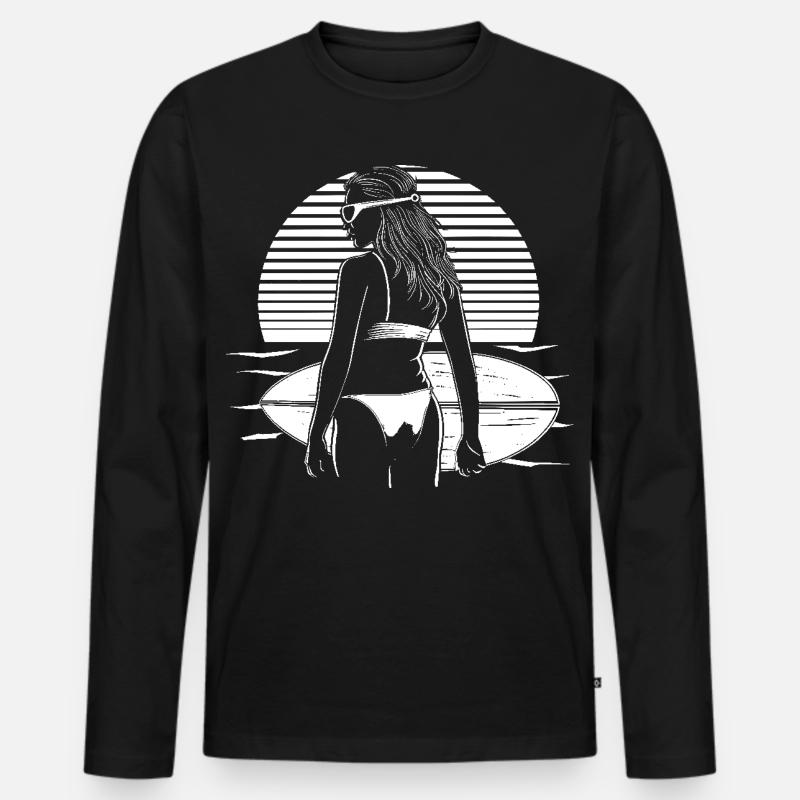 Weiblicher Surfer - Männer Premium Bio Langarmshirt - Schwarz