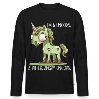 Je suis une licorne – Dessin animé zombie en colère avec une licorne - T-shirt manches longues Premium bio Homme - noir - Devant - Nico (187cm)