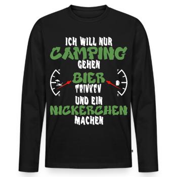 Camping, Bier und Nickerchen - Lustiges Design - Männer Premium Bio Langarmshirt - Schwarz - Vorne - Nico (187cm)