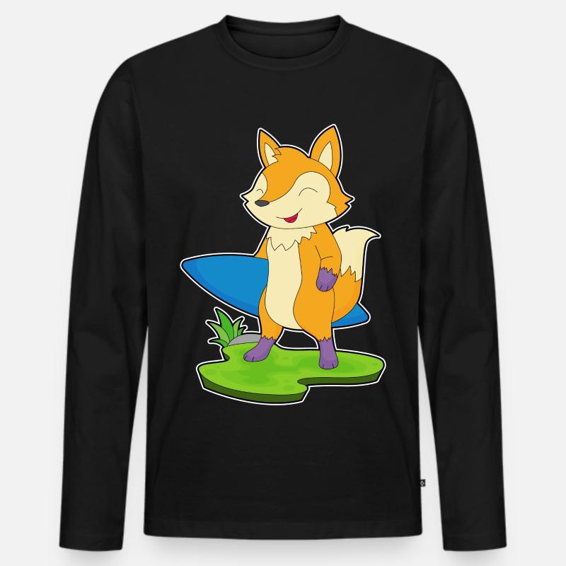 Fuchs Surfer Surfbrett - Männer Premium Bio Langarmshirt - Schwarz