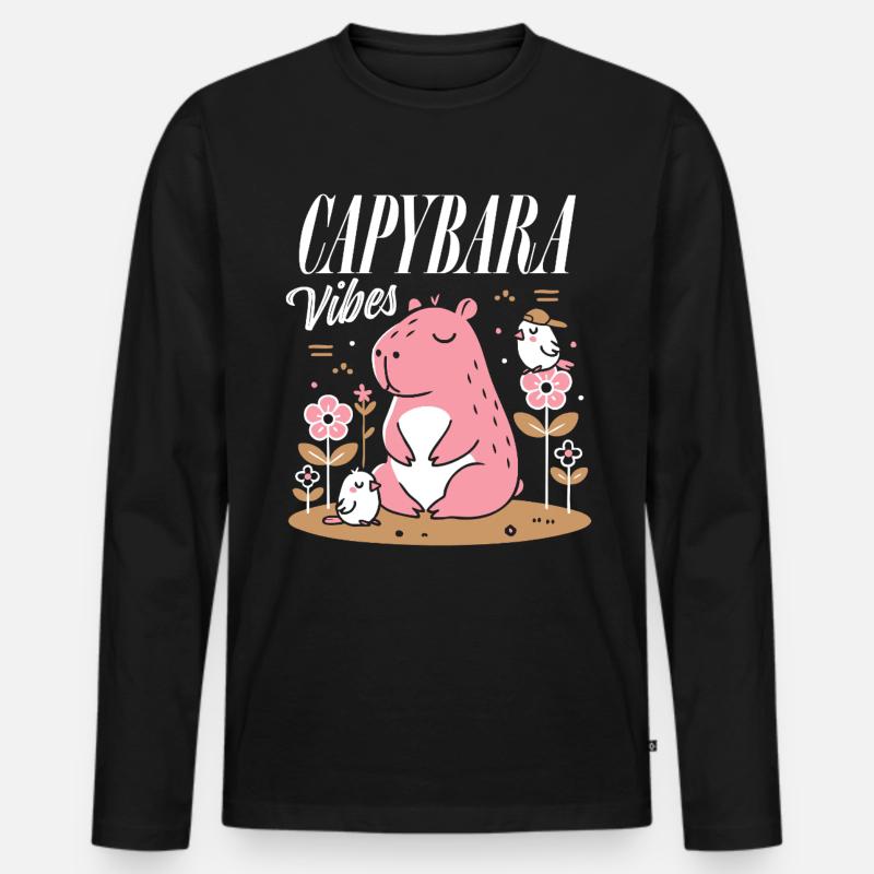 Entspannte Capybara-Vibes - Männer Premium Bio Langarmshirt - Schwarz
