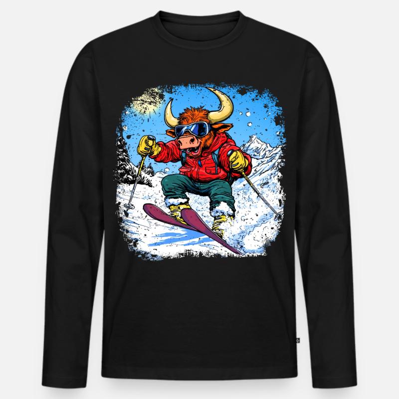 Ski Stier - Männer Premium Bio Langarmshirt - Schwarz