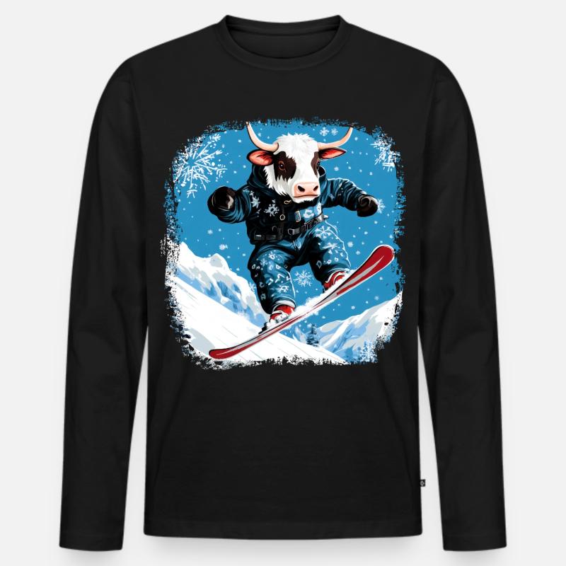 Snowboard Kühe - Männer Premium Bio Langarmshirt - Schwarz