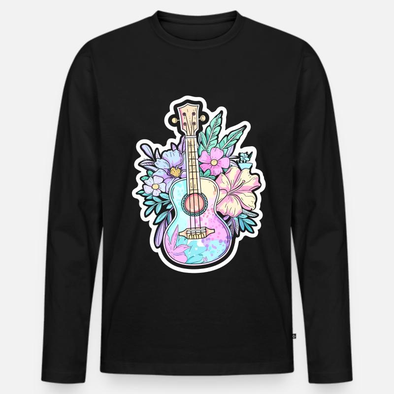 Ukulele Comic-Stil - Männer Premium Bio Langarmshirt - Schwarz