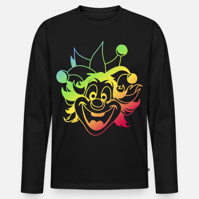 Rainbow Jester Smile Clown Kasper Fasching - Männer Premium Bio Langarmshirt - Schwarz