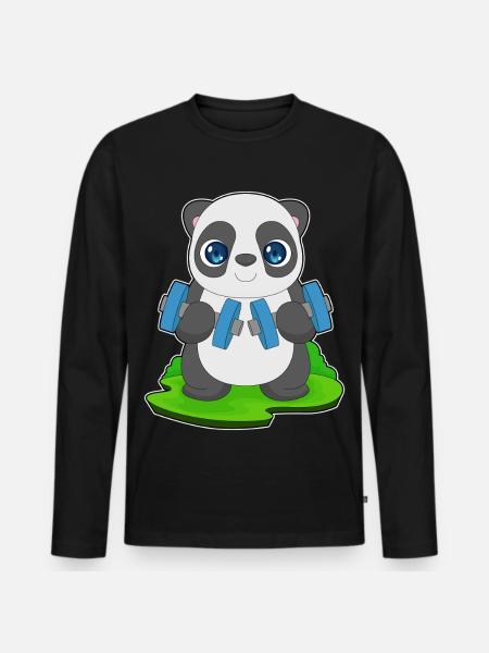 Panda Bodybuilder Dumbbell Bodybuilding - Men's Premium Organic Long Sleeve Shirt - black