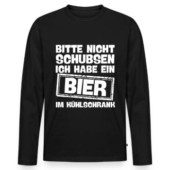 nicht schubsen habe bier im kühlschrank lustig - Männer Premium Bio Langarmshirt - Schwarz - Vorne - Nico (187cm)