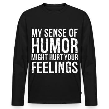 Mon sens de l’humour pourrait vous blesser - T-shirt manches longues Premium bio Homme - noir - Devant - Nico (187cm)