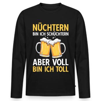 Bier Nüchtern bin ich schüchtern - Männer Premium Bio Langarmshirt - Schwarz - Vorne - Nico (187cm)